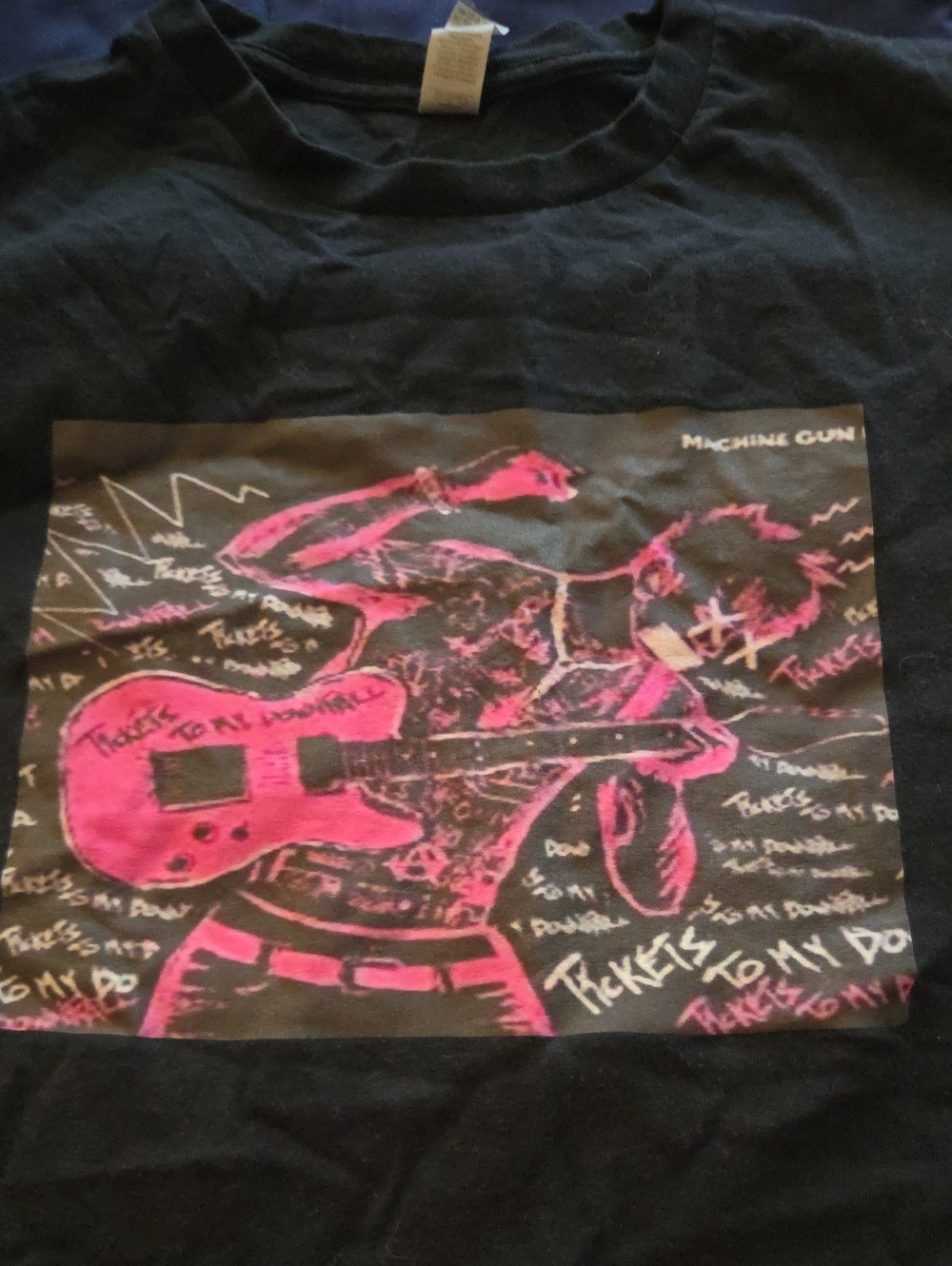 Machine Black Tee with Hot Pink Guitar Graphic